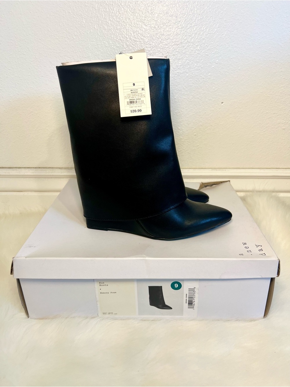 A New Day Rue Black Mid-Calf Pointed Toe Women's Boots